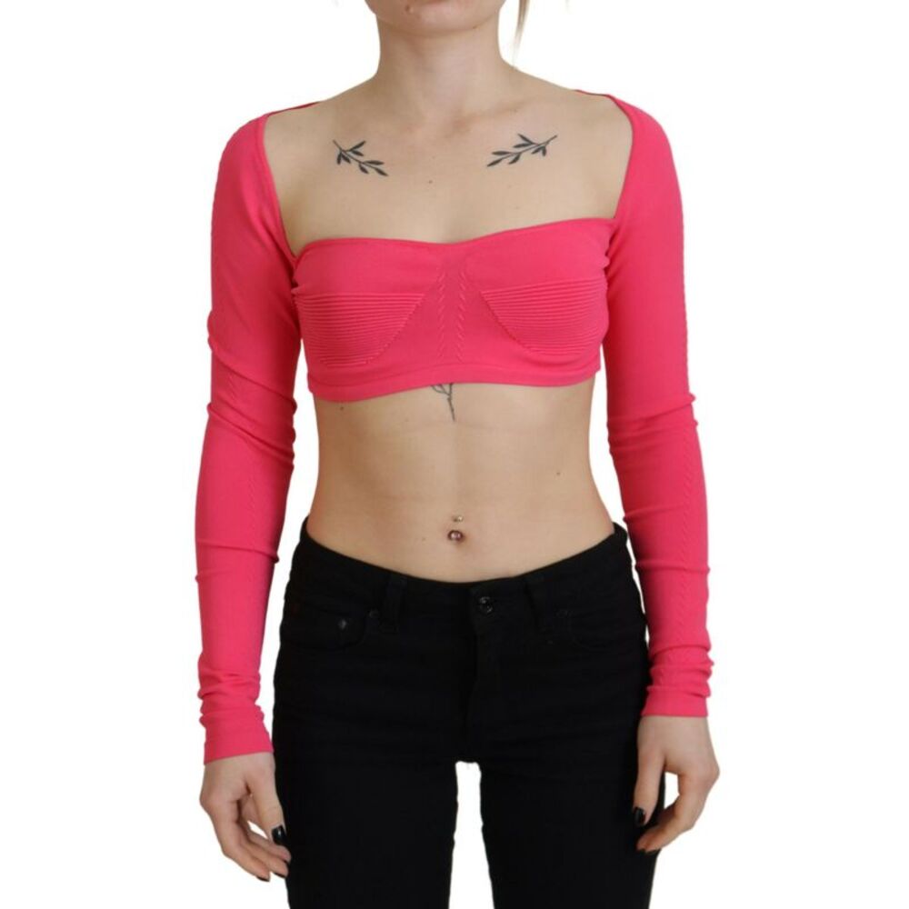Dsquared² Pink Viscose Knit Square Neck Long Sleeves Women's Top